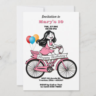 Niedliches Mädchen auf dem Fahrrad Happy Birthday Einladung