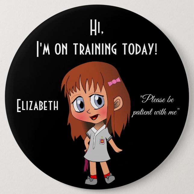 Niedliches Mädchen auf schwarzem Training Button (Vorderseite)