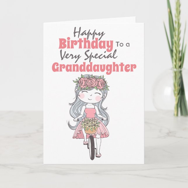 Niedliches Mädchen, das Fahrrad fährt, besondere E Karte (Vorderseite)