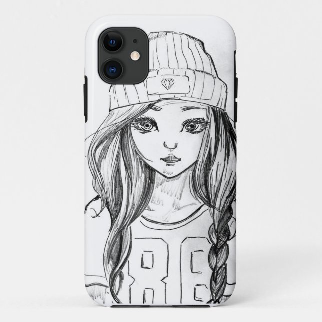 Niedliches Mädchen, das Telefon-Kasten zeichnet Case-Mate iPhone Hülle (Rückseite)