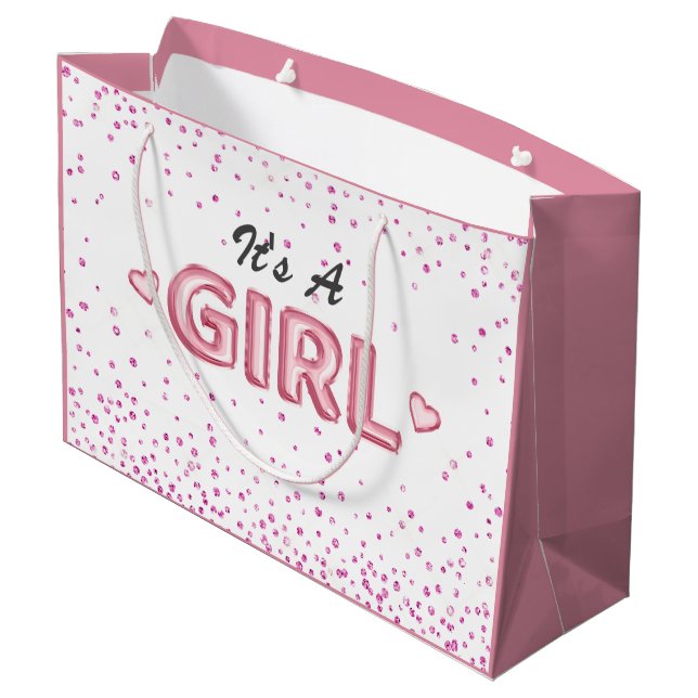 Niedliches Mädchen Dusche Rosa Glitzer Herz Große Geschenktüte (Rückseite Schrägansicht)