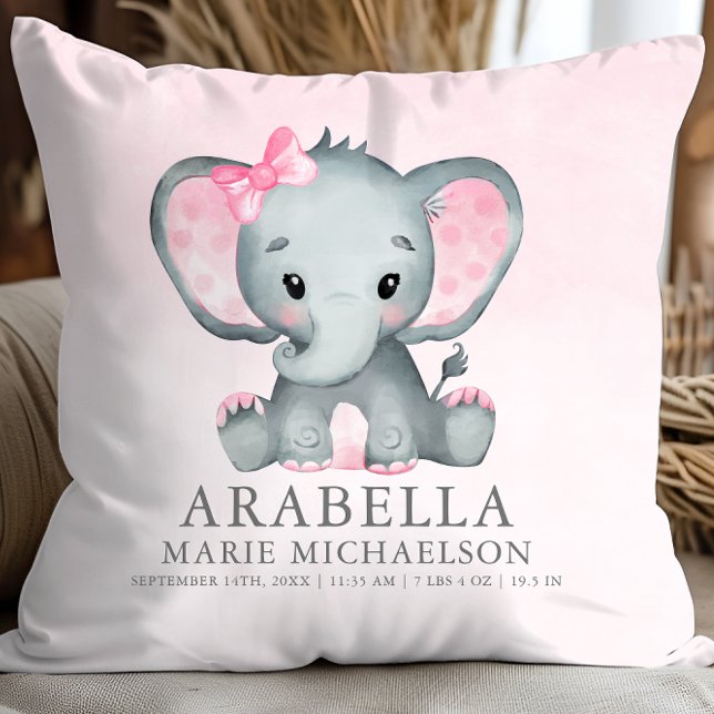 Niedliches Mädchen Elephant Pink Baby Kissen (Cute Girl Elephant Pink Baby Throw Pillow)