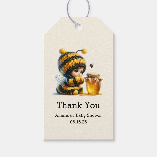 Niedliches Mädchen in Bee Costume mit Honey Baby D Geschenkanhänger (Vorderseite)