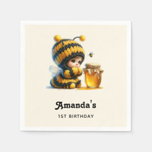 Niedliches Mädchen in Bee Costume mit Honey Geburt Serviette