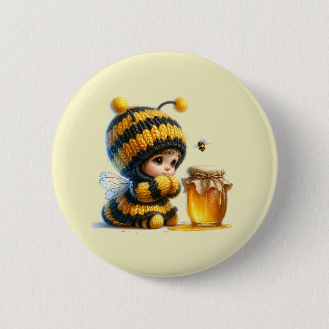 Niedliches Mädchen in BienenKostüm mit Honig Button (Vorderseite)
