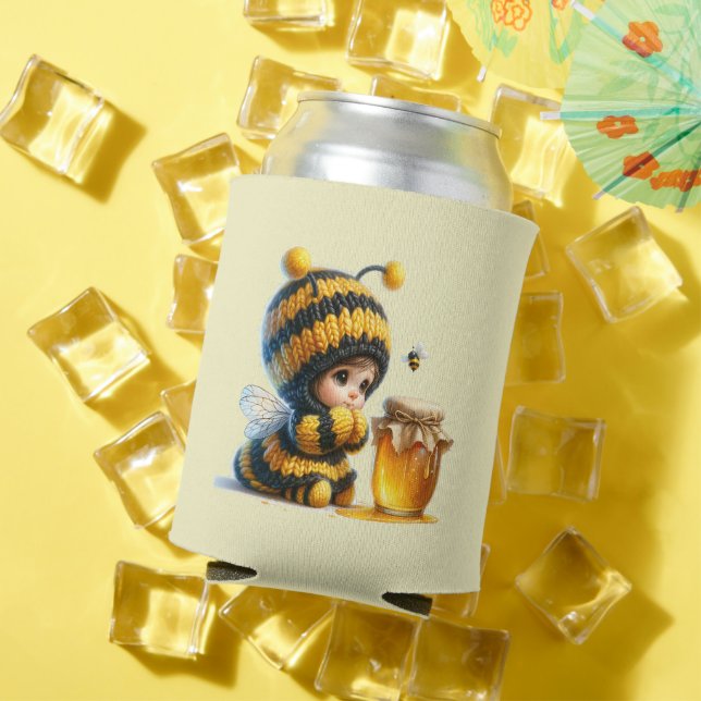 Niedliches Mädchen in BienenKostüm mit Honig Dosenkühler (In Situ Sommer)