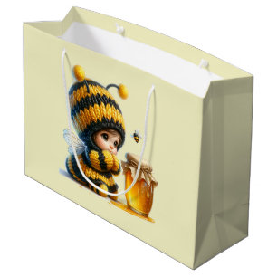 Niedliches Mädchen in BienenKostüm mit Honig Große Geschenktüte