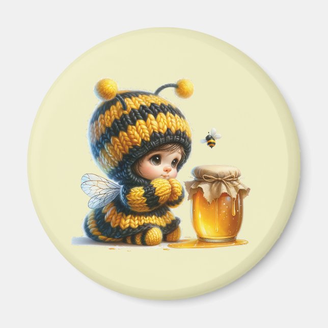 Niedliches Mädchen in BienenKostüm mit Honig Magnet (Vorne)
