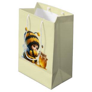 Niedliches Mädchen in BienenKostüm mit Honig Mittlere Geschenktüte