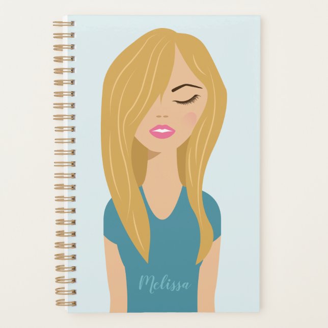 Niedliches Mädchen mit Blondine, blond, blauer Haa Planer (Vorderseite)