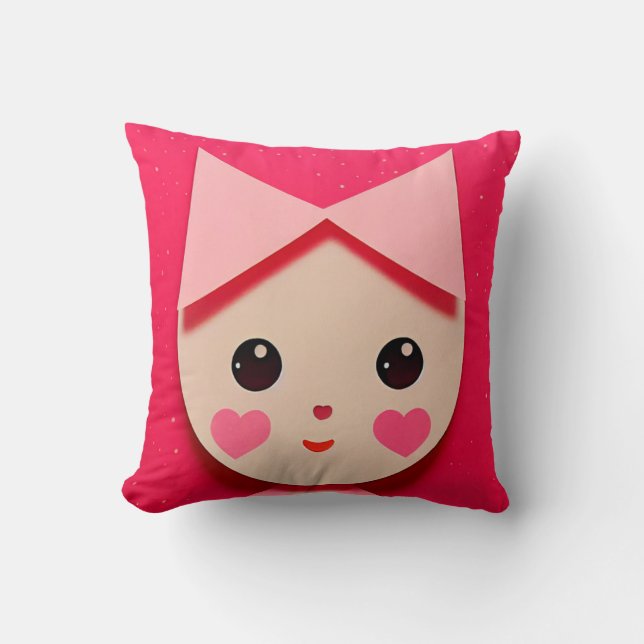 Niedliches Mädchen mit Bow mit Niedlichem Herzgesi Kissen (Vorderseite)