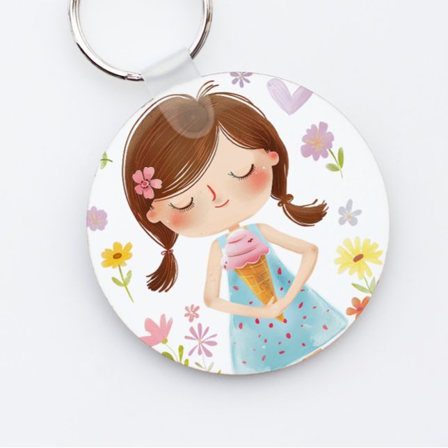 Niedliches Mädchen mit Eiscreme Akryllischer Schlü Schlüsselanhänger (Von Creator hochgeladen)