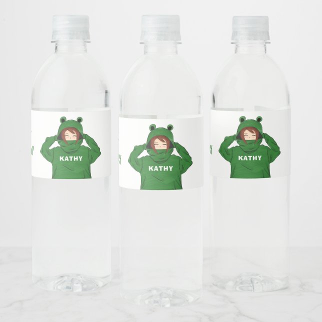 Niedliches Mädchen mit Green Frog Hoody Zeichnend  (Flaschen)
