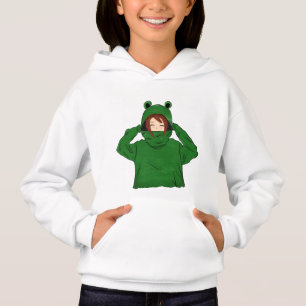 Niedliches Mädchen mit Green Frog Hoody Zeichnend 