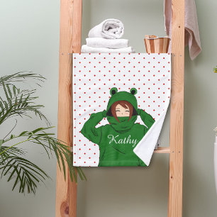 Niedliches Mädchen mit Green Frog Hoody Zeichnend Badhandtuch Set