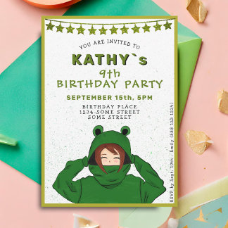 Niedliches Mädchen mit Green Frog Hoody Zeichnend  Einladung