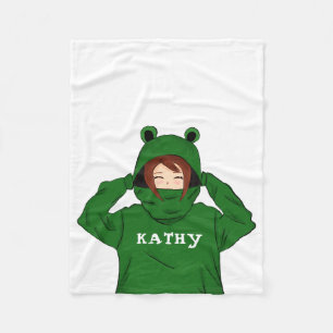 Niedliches Mädchen mit Green Frog Hoody Zeichnend Fleecedecke