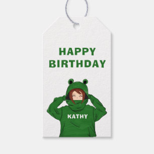 Niedliches Mädchen mit Green Frog Hoody Zeichnend Geschenkanhänger