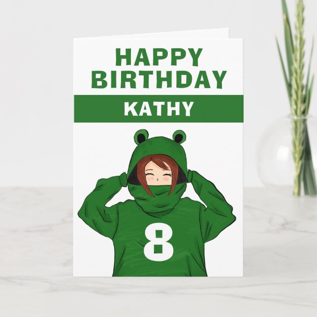 Niedliches Mädchen mit Green Frog Hoody Zeichnend  Karte (Vorderseite)