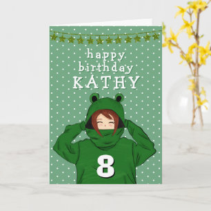 Niedliches Mädchen mit Green Frog Hoody Zeichnend  Karte