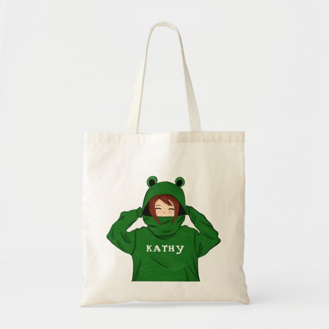 Niedliches Mädchen mit Green Frog Hoody Zeichnend Tragetasche (Vorne)