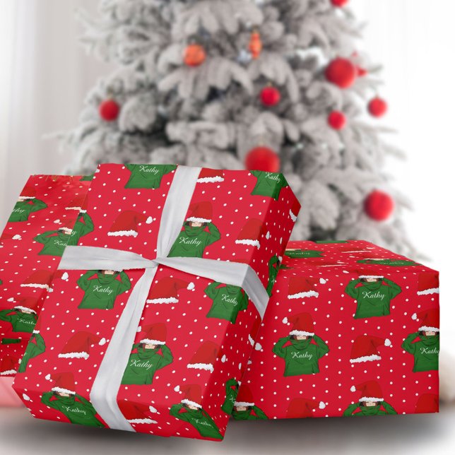 Niedliches Mädchen mit grüner Hoodie Weihnachtsman Geschenkpapier (Von Creator hochgeladen)