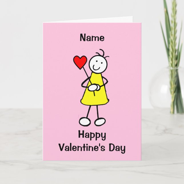 Niedliches Mädchen mit Herz-Valentinstag Karte (Vorderseite)