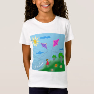Niedliches Mädchen mit Kites Kinder zeichnend T-Shirt