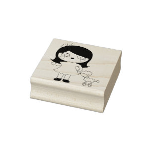 Niedliches Mädchen mit Pet Poodle Gummistempel