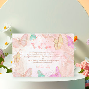 Niedliches Mädchen rosa kleine Schmetterlingsdusch Dankeskarte