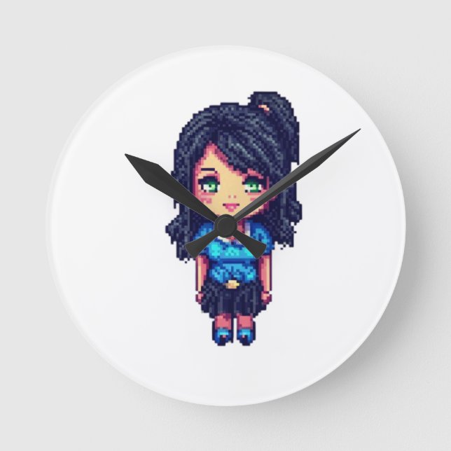 Niedliches Mädchen Runde Wanduhr (Vorderseite)