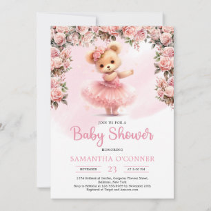 Niedliches Mädchen Teddy Bär Tutu Ballerina Rose Einladung