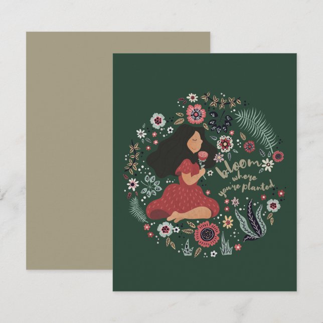 Niedliches Mädchen und Blume - Blühen, wo Sie gepf Mitteilungskarte (Vorne/Hinten)
