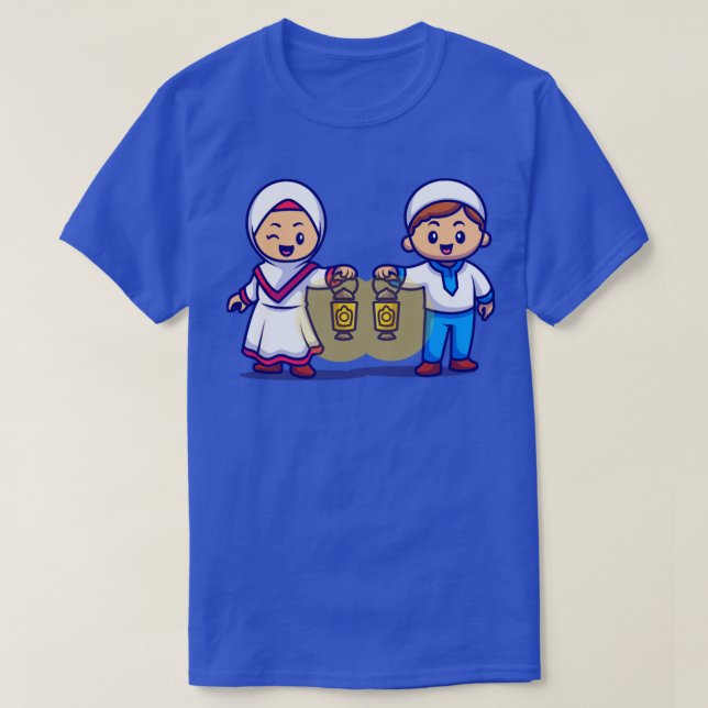 Niedliches Mädchen und Junge Moslem bringen Latern T-Shirt (Design vorne)