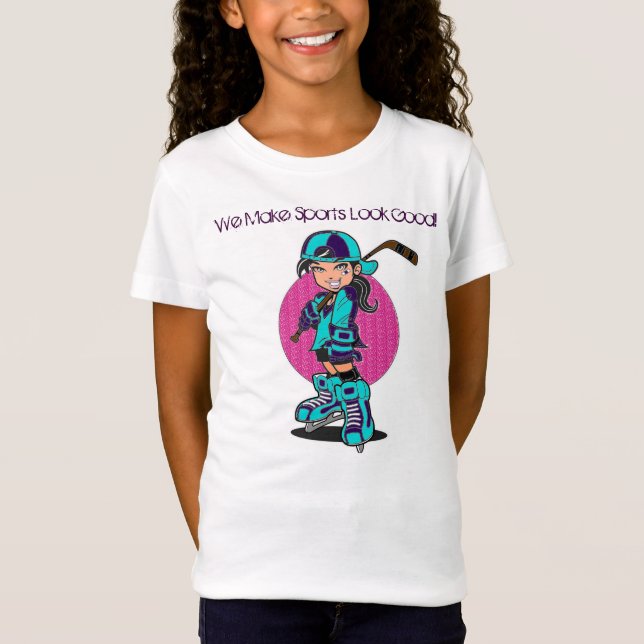 Niedliches Mädchenhockey trägt T - Shirt zur Schau (Vorderseite)
