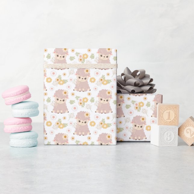 niedliches Mädchenlamm  Geschenkpapier (Babyparty)