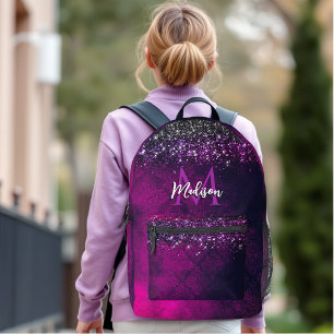 Niedliches Magenta Glitzer Monogramm Bedruckter Rucksack