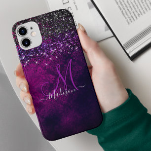 Niedliches Magenta Glitzer Monogramm Case-Mate iPhone 14 Hülle