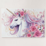 Niedliches magisches Einhorn<br><div class="desc">Niedliches Aquarell mit rosa Blume,  Blumendekorationen.</div>