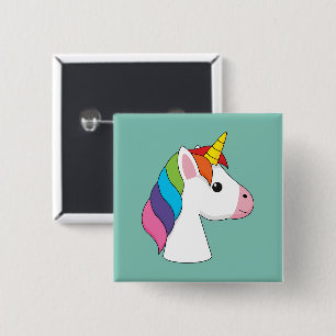 Niedliches magisches Einhorn mit farbenfroher Haar Button