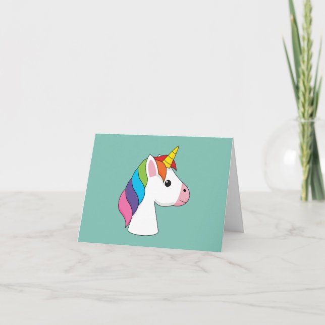 Niedliches magisches Einhorn mit farbenfroher Haar Dankeskarte (Vorderseite)