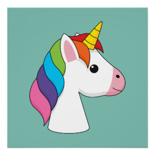 Niedliches magisches Einhorn mit farbenfroher Haar Poster