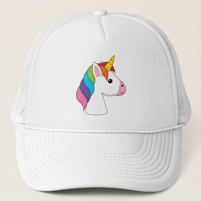 Niedliches magisches Einhorn mit farbenfroher Haar Truckerkappe (Vorderseite)