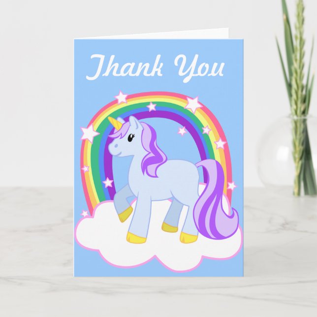 Niedliches magisches Einhorn mit Regenbogen (indiv Dankeskarte (Vorderseite)