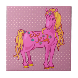 Niedliches Magisches Pferd mit Regenbogen-Blume Fliese