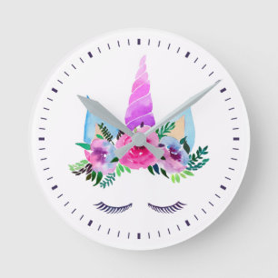 Niedliches magisches Unicorn-Gesicht Runde Wanduhr