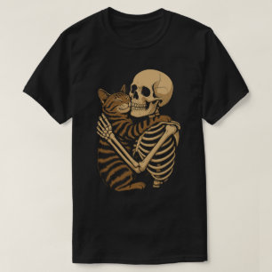 Niedliches makaberes Katzenknuddeln – Skelett und T-Shirt