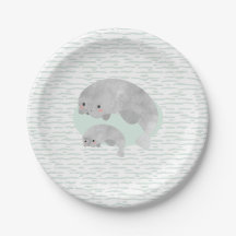 Niedliches Mama & Baby Manatee mit Waves Baby Dusc