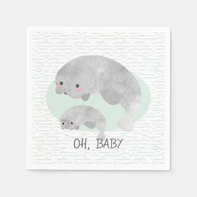 Niedliches Mama & Baby Manatee mit Waves Baby Dusc Serviette (Vorderseite)