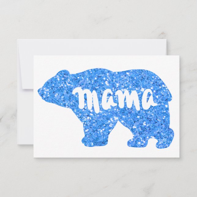 Niedliches Mama Bär blaues Funkeldesign für sie Karte (Vorderseite)